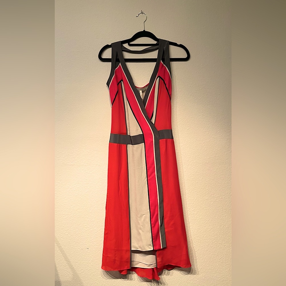 Bcbg xxs silk dress red orange dropwaist